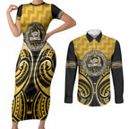 Aotearoa Ngati Whatua Personalised Couples Matching Short Sleeve Bodycon Dress and Long Sleeve Button Shirt Maori Iwi Poutama Puhoro Tattoo