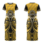 Aotearoa Ngati Whatua Personalised Couples Matching Short Sleeve Bodycon Dress and Long Sleeve Button Shirt Maori Iwi Poutama Puhoro Tattoo