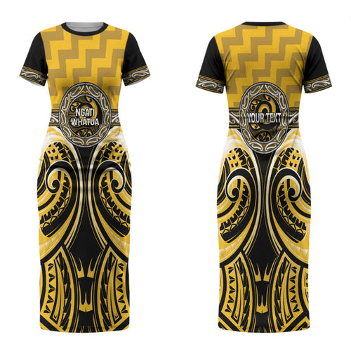 Aotearoa Ngati Whatua Personalised Couples Matching Short Sleeve Bodycon Dress and Long Sleeve Button Shirt Maori Iwi Poutama Puhoro Tattoo