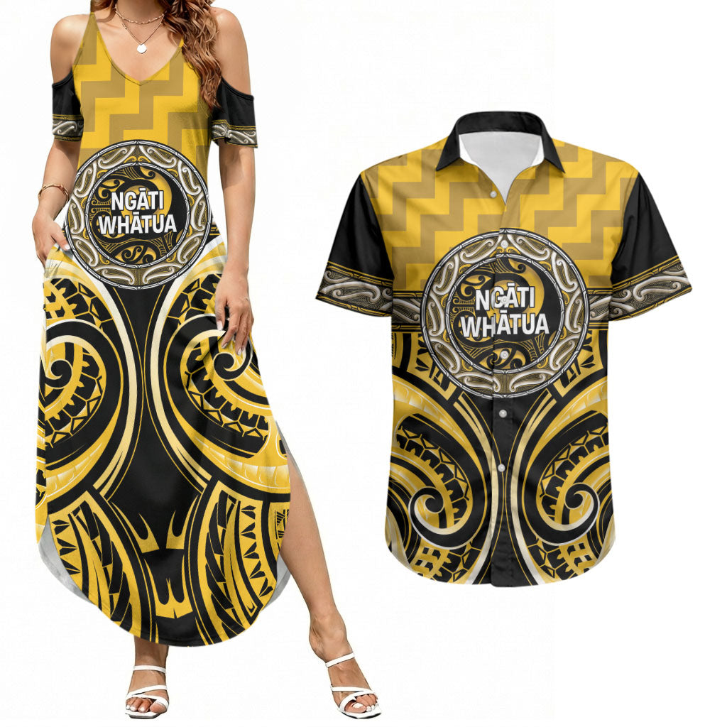 Aotearoa Ngati Whatua Personalised Couples Matching Summer Maxi Dress and Hawaiian Shirt Maori Iwi Poutama Puhoro Tattoo
