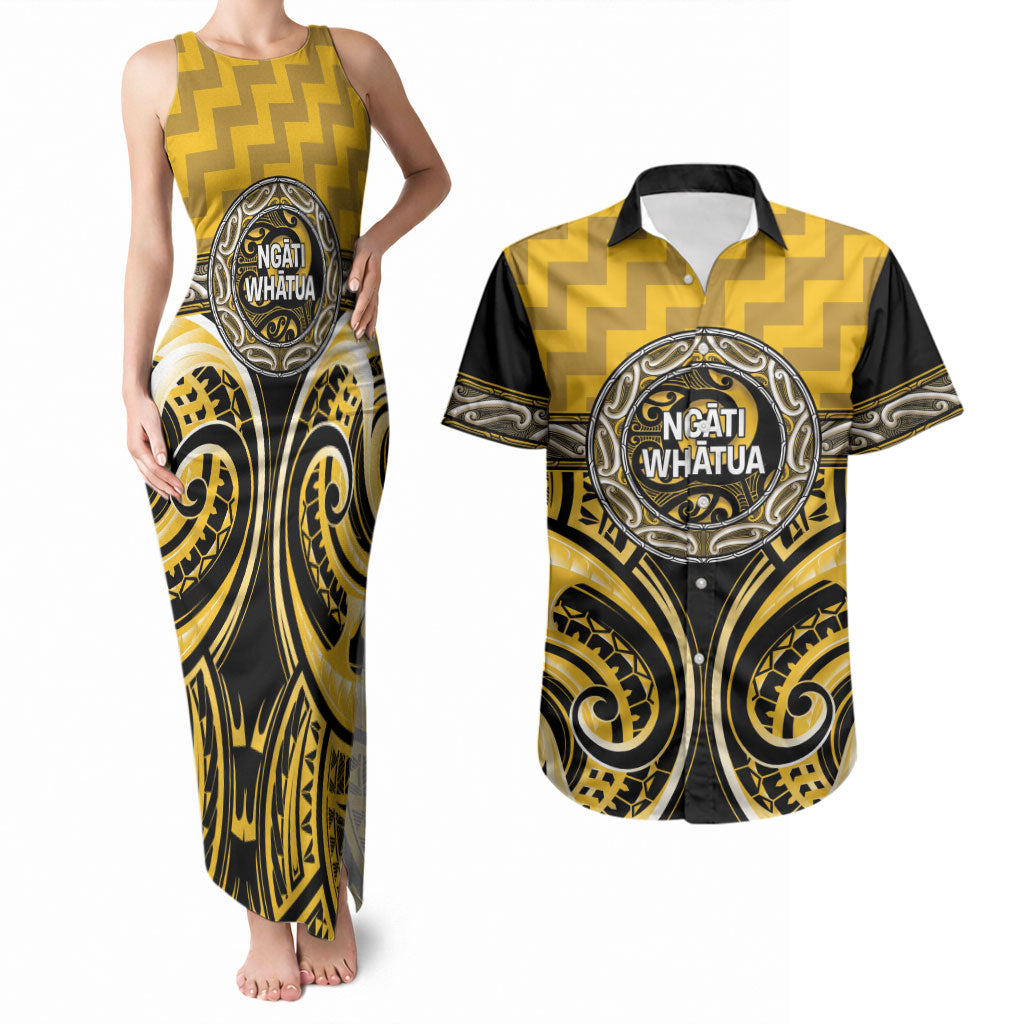 Aotearoa Ngati Whatua Personalised Couples Matching Tank Maxi Dress and Hawaiian Shirt Maori Iwi Poutama Puhoro Tattoo
