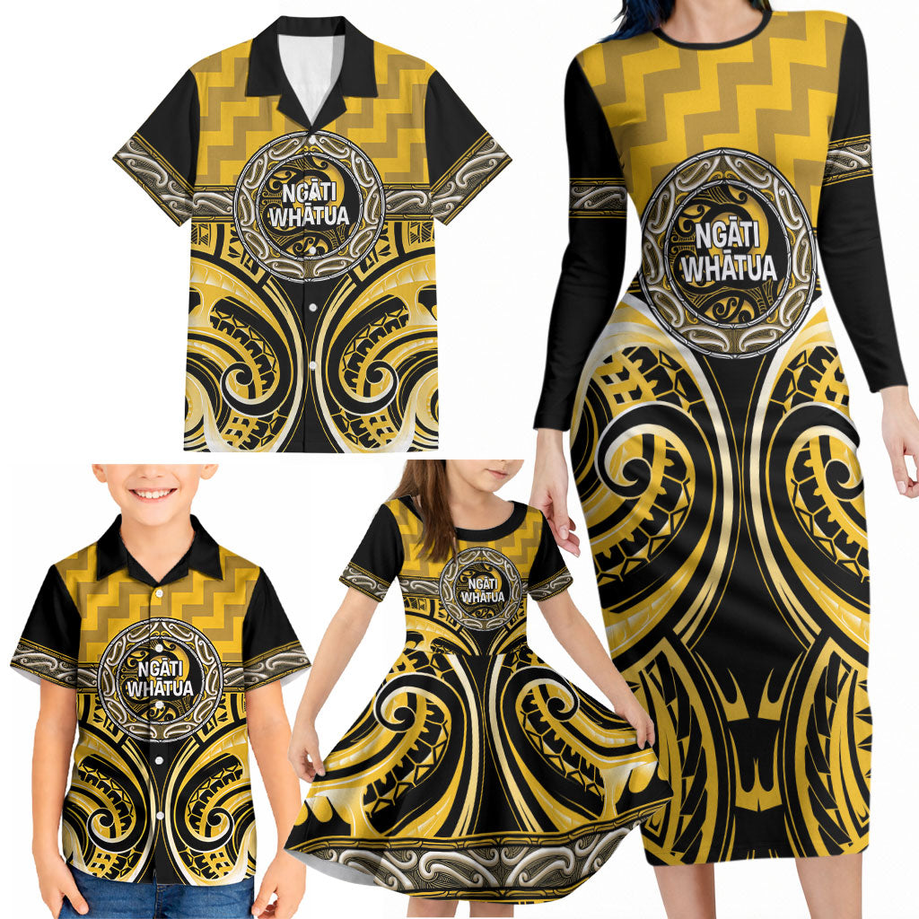 Aotearoa Ngati Whatua Personalised Family Matching Long Sleeve Bodycon Dress and Hawaiian Shirt Maori Iwi Poutama Puhoro Tattoo