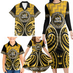 Aotearoa Ngati Whatua Personalised Family Matching Long Sleeve Bodycon Dress and Hawaiian Shirt Maori Iwi Poutama Puhoro Tattoo