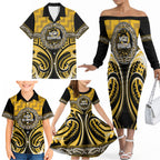 Aotearoa Ngati Whatua Personalised Family Matching Off The Shoulder Long Sleeve Dress and Hawaiian Shirt Maori Iwi Poutama Puhoro Tattoo