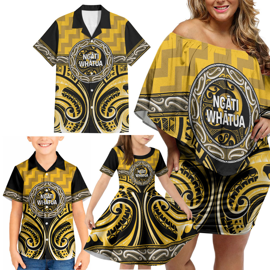 Aotearoa Ngati Whatua Personalised Family Matching Off Shoulder Short Dress and Hawaiian Shirt Maori Iwi Poutama Puhoro Tattoo