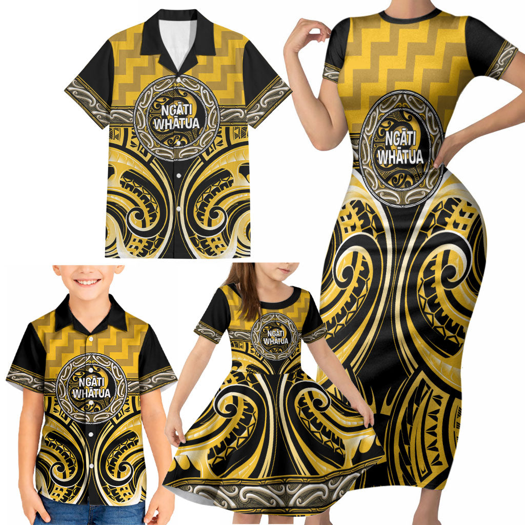 Aotearoa Ngati Whatua Personalised Family Matching Short Sleeve Bodycon Dress and Hawaiian Shirt Maori Iwi Poutama Puhoro Tattoo