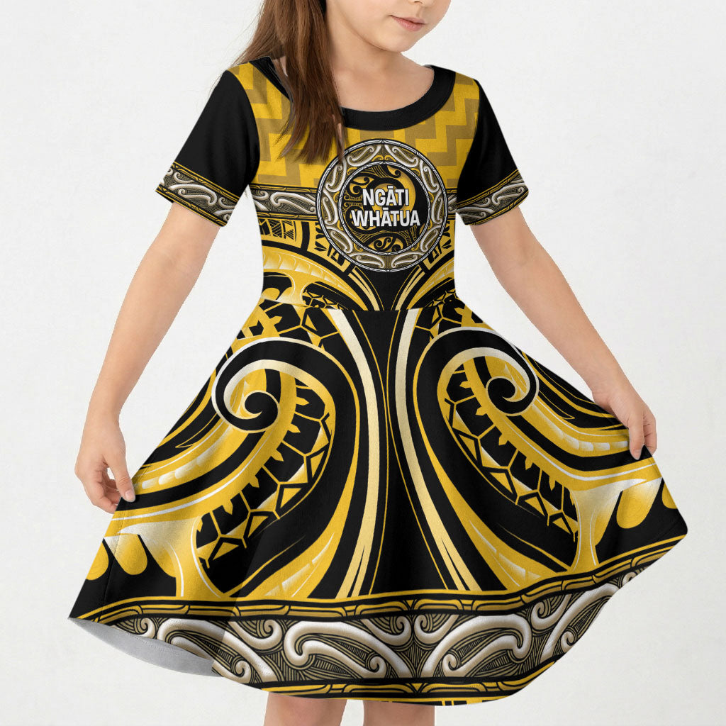 Aotearoa Ngati Whatua Personalised Kid Short Sleeve Dress Maori Iwi Poutama Puhoro Tattoo