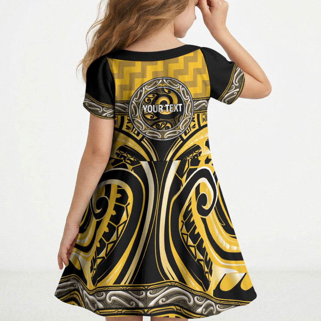 Aotearoa Ngati Whatua Personalised Kid Short Sleeve Dress Maori Iwi Poutama Puhoro Tattoo