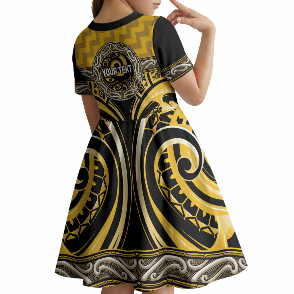 Aotearoa Ngati Whatua Personalised Kid Short Sleeve Dress Maori Iwi Poutama Puhoro Tattoo