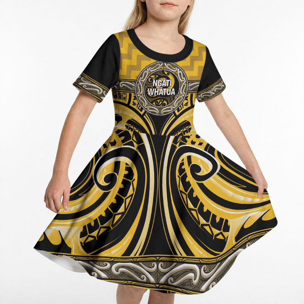 Aotearoa Ngati Whatua Personalised Kid Short Sleeve Dress Maori Iwi Poutama Puhoro Tattoo