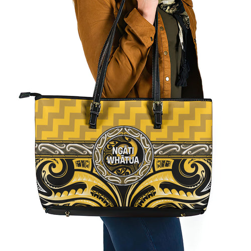 Aotearoa Ngati Whatua Leather Tote Bag Maori Iwi Poutama Puhoro Tattoo