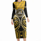 Aotearoa Ngati Whatua Personalised Long Sleeve Bodycon Dress Maori Iwi Poutama Puhoro Tattoo