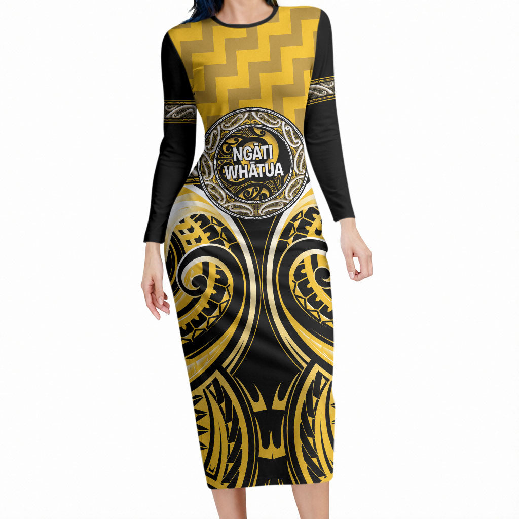 Aotearoa Ngati Whatua Personalised Long Sleeve Bodycon Dress Maori Iwi Poutama Puhoro Tattoo