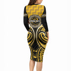 Aotearoa Ngati Whatua Personalised Long Sleeve Bodycon Dress Maori Iwi Poutama Puhoro Tattoo