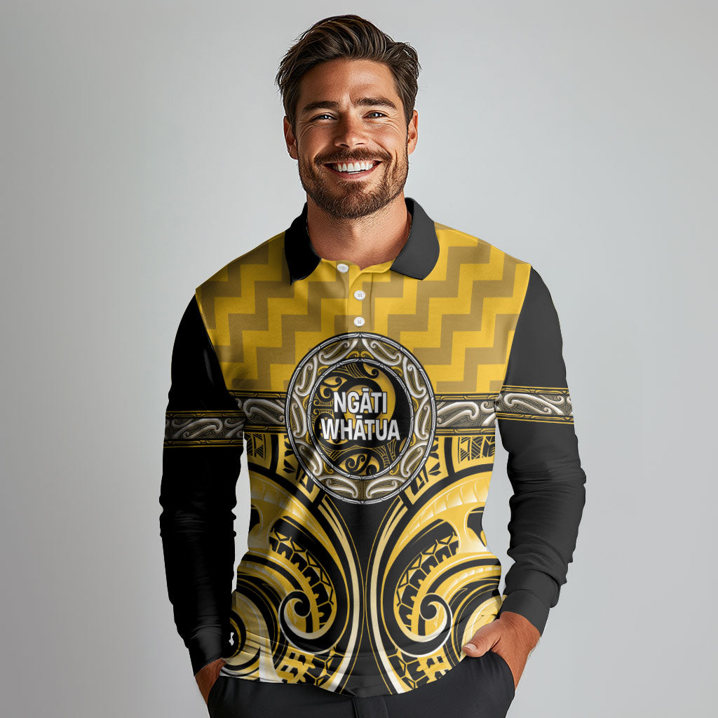 Aotearoa Ngati Whatua Personalised Long Sleeve Polo Shirt Maori Iwi Poutama Puhoro Tattoo