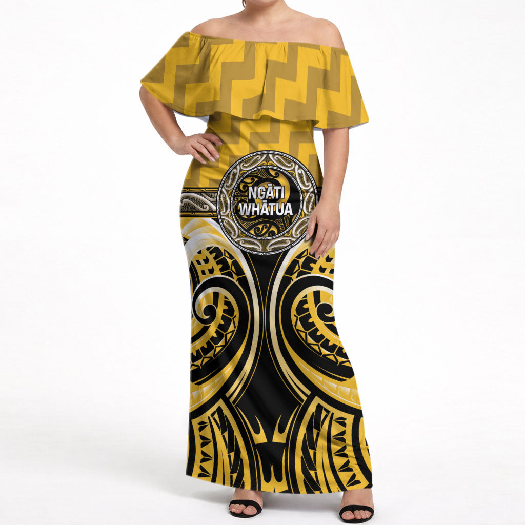 Aotearoa Ngati Whatua Personalised Off Shoulder Maxi Dress Maori Iwi Poutama Puhoro Tattoo