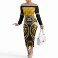 Aotearoa Ngati Whatua Personalised Off The Shoulder Long Sleeve Dress Maori Iwi Poutama Puhoro Tattoo
