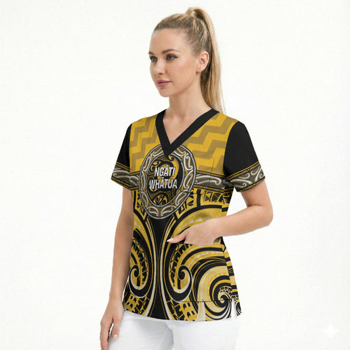 Aotearoa Ngati Whatua Personalised Scrub Top Maori Iwi Poutama Puhoro Tattoo