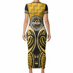 Aotearoa Ngati Whatua Personalised Short Sleeve Bodycon Dress Maori Iwi Poutama Puhoro Tattoo