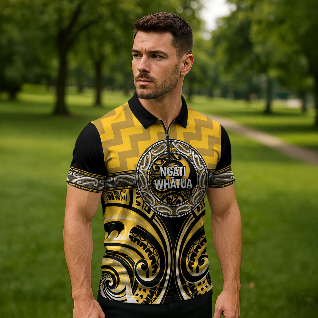 Aotearoa Ngati Whatua Personalised Zipper Polo Shirt Maori Iwi Poutama Puhoro Tattoo