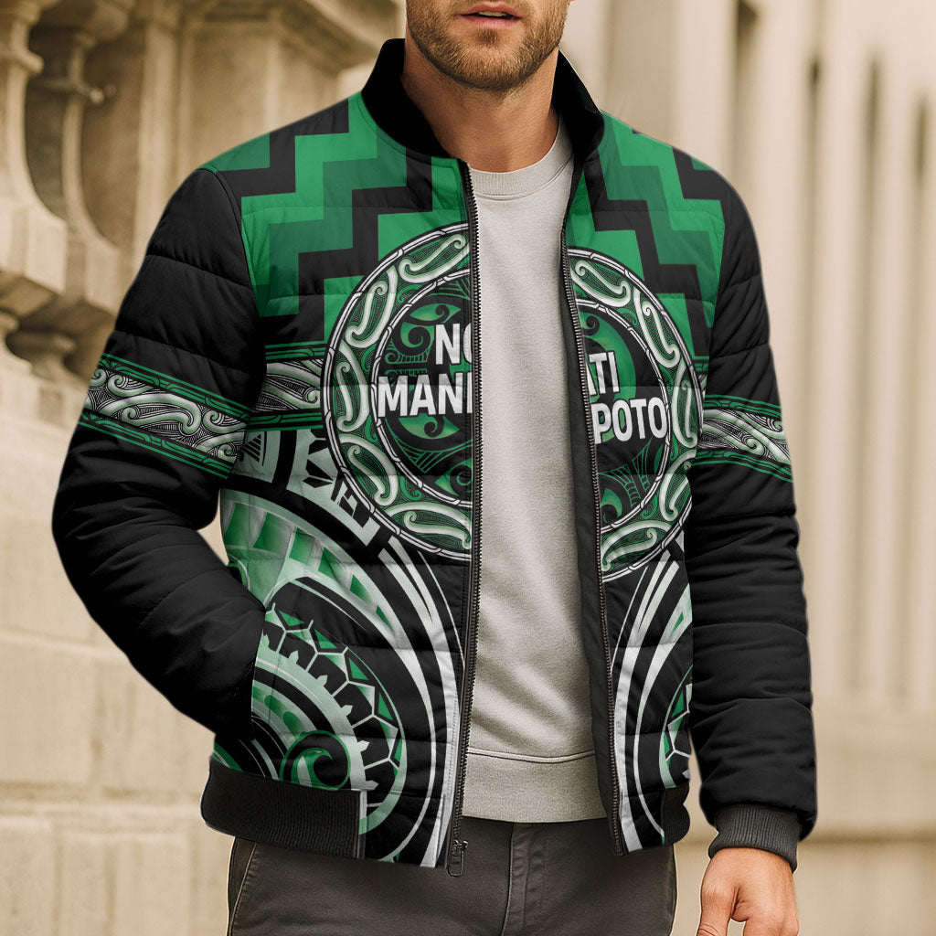 Aotearoa Ngati Maniapoto Personalised Bomber Puffer Jacket Maori Iwi Poutama Puhoro Tattoo