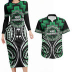 Aotearoa Ngati Maniapoto Personalised Couples Matching Long Sleeve Bodycon Dress and Hawaiian Shirt Maori Iwi Poutama Puhoro Tattoo