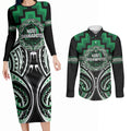 Aotearoa Ngati Maniapoto Personalised Couples Matching Long Sleeve Bodycon Dress and Long Sleeve Button Shirt Maori Iwi Poutama Puhoro Tattoo