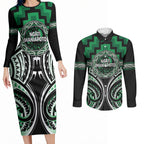 Aotearoa Ngati Maniapoto Personalised Couples Matching Long Sleeve Bodycon Dress and Long Sleeve Button Shirt Maori Iwi Poutama Puhoro Tattoo