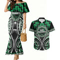 Aotearoa Ngati Maniapoto Personalised Couples Matching Mermaid Dress and Hawaiian Shirt Maori Iwi Poutama Puhoro Tattoo