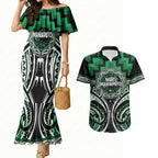 Aotearoa Ngati Maniapoto Personalised Couples Matching Mermaid Dress and Hawaiian Shirt Maori Iwi Poutama Puhoro Tattoo