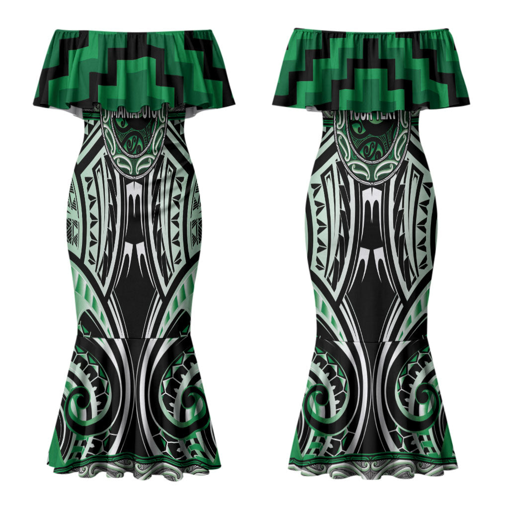 Aotearoa Ngati Maniapoto Personalised Couples Matching Mermaid Dress and Hawaiian Shirt Maori Iwi Poutama Puhoro Tattoo