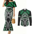 Aotearoa Ngati Maniapoto Personalised Couples Matching Mermaid Dress and Long Sleeve Button Shirt Maori Iwi Poutama Puhoro Tattoo