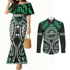 Aotearoa Ngati Maniapoto Personalised Couples Matching Mermaid Dress and Long Sleeve Button Shirt Maori Iwi Poutama Puhoro Tattoo