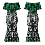 Aotearoa Ngati Maniapoto Personalised Couples Matching Mermaid Dress and Long Sleeve Button Shirt Maori Iwi Poutama Puhoro Tattoo