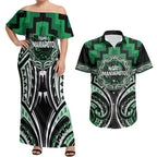 Aotearoa Ngati Maniapoto Personalised Couples Matching Off Shoulder Maxi Dress and Hawaiian Shirt Maori Iwi Poutama Puhoro Tattoo