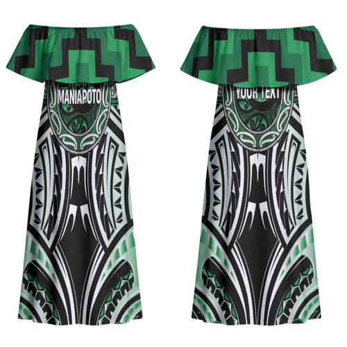 Aotearoa Ngati Maniapoto Personalised Couples Matching Off Shoulder Maxi Dress and Hawaiian Shirt Maori Iwi Poutama Puhoro Tattoo