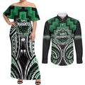 Aotearoa Ngati Maniapoto Personalised Couples Matching Off Shoulder Maxi Dress and Long Sleeve Button Shirt Maori Iwi Poutama Puhoro Tattoo
