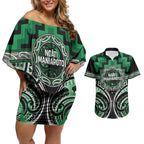 Aotearoa Ngati Maniapoto Personalised Couples Matching Off Shoulder Short Dress and Hawaiian Shirt Maori Iwi Poutama Puhoro Tattoo
