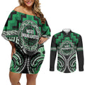 Aotearoa Ngati Maniapoto Personalised Couples Matching Off Shoulder Short Dress and Long Sleeve Button Shirt Maori Iwi Poutama Puhoro Tattoo