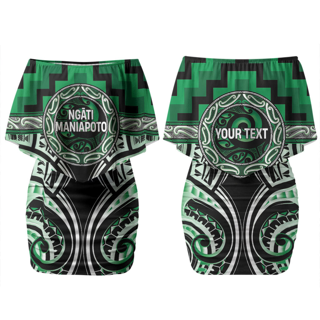 Aotearoa Ngati Maniapoto Personalised Couples Matching Off Shoulder Short Dress and Long Sleeve Button Shirt Maori Iwi Poutama Puhoro Tattoo
