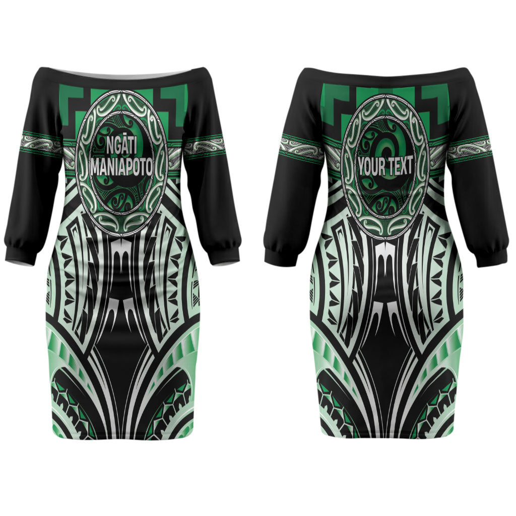 Aotearoa Ngati Maniapoto Personalised Couples Matching Off The Shoulder Long Sleeve Dress and Hawaiian Shirt Maori Iwi Poutama Puhoro Tattoo