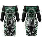 Aotearoa Ngati Maniapoto Personalised Couples Matching Off The Shoulder Long Sleeve Dress and Hawaiian Shirt Maori Iwi Poutama Puhoro Tattoo