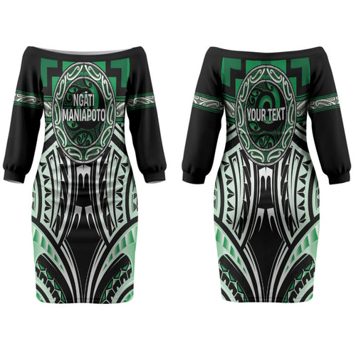 Aotearoa Ngati Maniapoto Personalised Couples Matching Off The Shoulder Long Sleeve Dress and Long Sleeve Button Shirt Maori Iwi Poutama Puhoro Tattoo