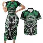 Aotearoa Ngati Maniapoto Personalised Couples Matching Short Sleeve Bodycon Dress and Hawaiian Shirt Maori Iwi Poutama Puhoro Tattoo