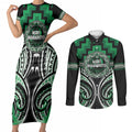 Aotearoa Ngati Maniapoto Personalised Couples Matching Short Sleeve Bodycon Dress and Long Sleeve Button Shirt Maori Iwi Poutama Puhoro Tattoo