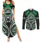Aotearoa Ngati Maniapoto Personalised Couples Matching Summer Maxi Dress and Long Sleeve Button Shirt Maori Iwi Poutama Puhoro Tattoo