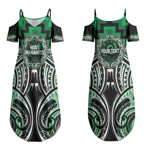 Aotearoa Ngati Maniapoto Personalised Couples Matching Summer Maxi Dress and Long Sleeve Button Shirt Maori Iwi Poutama Puhoro Tattoo