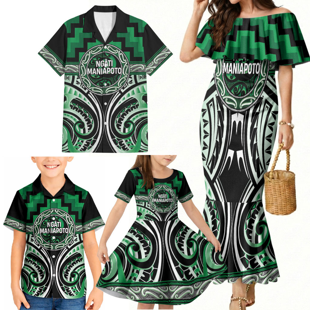 Aotearoa Ngati Maniapoto Personalised Family Matching Mermaid Dress and Hawaiian Shirt Maori Iwi Poutama Puhoro Tattoo