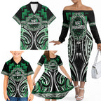 Aotearoa Ngati Maniapoto Personalised Family Matching Off The Shoulder Long Sleeve Dress and Hawaiian Shirt Maori Iwi Poutama Puhoro Tattoo