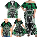 Aotearoa Ngati Maniapoto Personalised Family Matching Off Shoulder Maxi Dress and Hawaiian Shirt Maori Iwi Poutama Puhoro Tattoo